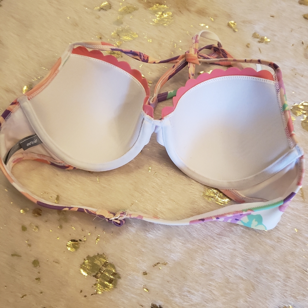 Aerie 34B White Floral Pink Swim Top - Picture 2 of 5